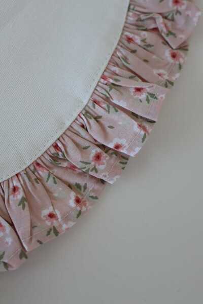 vintagetasarım Supla Round American Placemat Off White Ruffled Pink Floral Vintage 35X35Cm 2 Pieces