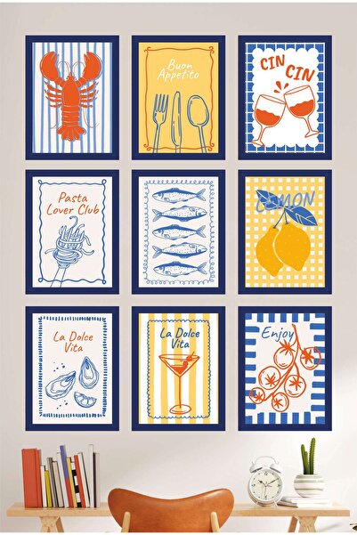 UNT Mediterranean-Inspired Retro 9-Piece Mdf Wall Painting Set – Kitchen and Cafe Decor3