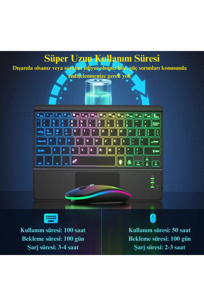 Renvox Kablosuz Tablet Telefon Uyumlu RGB Renkli Aydınlatmalı Bluetooth Mouse...