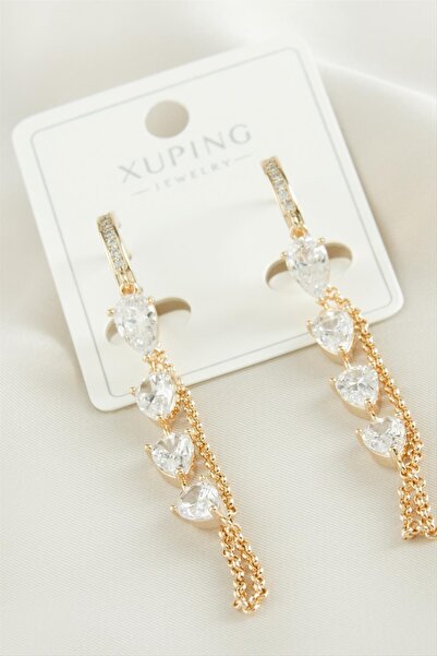 ZERO LAND Nrzsnt Xuping Drop Dangle Zircon Stone Luxury (215517) Steel Earrings-Yellow