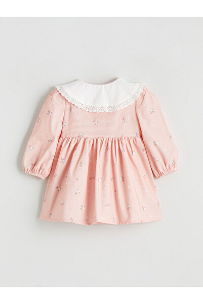 LC Waikiki Pink Peter Pan collar Floral Velvet Baby Girl Dress