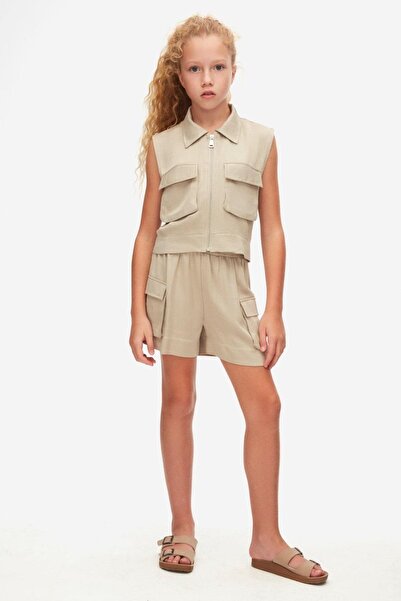 nk kids Girl's 8-14 Years Old Pocket Detailed Jacquard Satin Shorts 58340 Mink