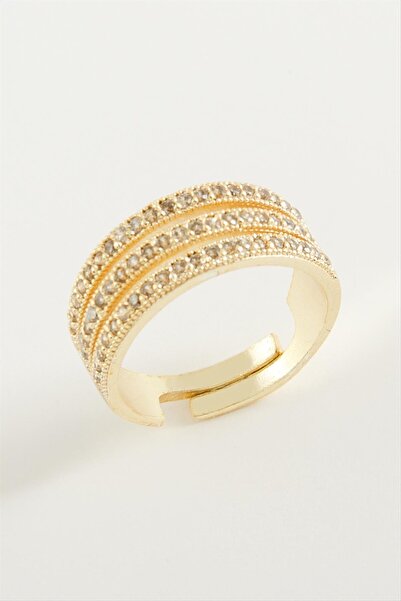 ZERO LAND خاتم NRZSNT بثلاثة صفوف من الزركون (230841) مرصع بالأحجار - أصفر