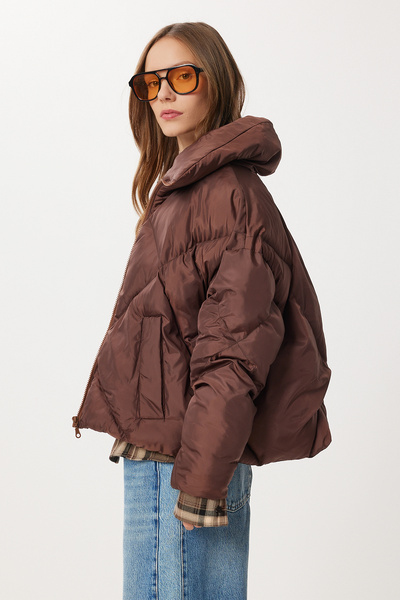 Lovelyİstanbul Φουσκωτό μπουφάν με ψηλός λαιμός τσέπες LZV0043 ΚΑΦΕ