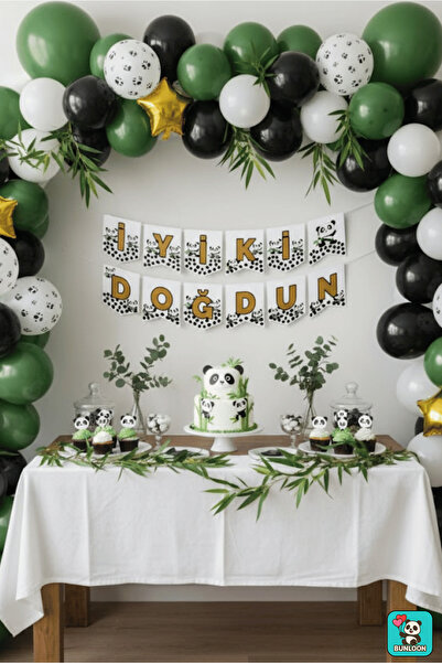 Bunloon Panda Themed Happy Birthday Banner – Birthday Lettering