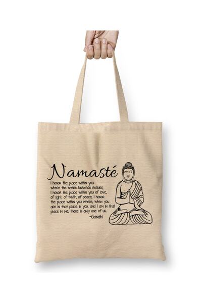 Toyaso Yoga Namaste Lettering Meditation Λευκή υφασμάτινη τσάντα με μακριά λαβή Τσάντα αγορών Τσάντα παραλίας
