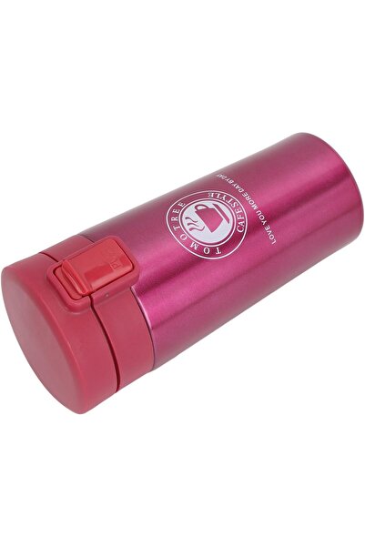 desselan Insulated Coffee Cup Snap Flip Lid 380ml - Stainless Steel (Red)