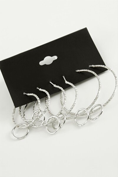 ZERO LAND Nrzsnt Twisted Metal Hoop Earrings 6 (233931) Pieces-Silver Color