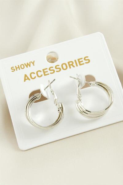 ZERO LAND Nrzsnt 3 Row Trend Ring (230854) Earring-Silver Color