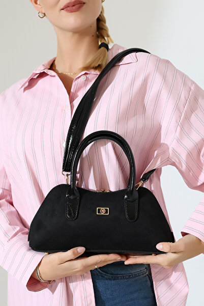 Encool حقيبة كتف وحقيبة يد نسائية سوداء من جلد الغزال – موديل أنيق وعصري ومناسب للاستخدام اليومي