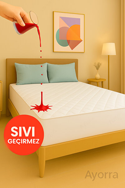 ayorra Pamuk-Polyester Kapitone Fitted Full Kenar SIVI GEÇİRMEZ Alez Yatak Ko...