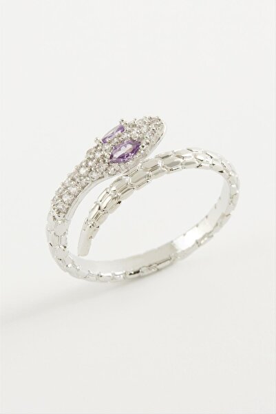 ZERO LAND خاتم NRZSNT من حجر الزركون على شكل ثعبان (182228) - لون فضي