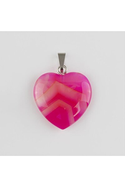 ZERO LAND قلادة من حجر العقيق الطبيعي على شكل قلب (233912) - وردي