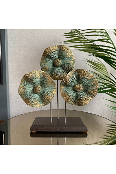 SZN DEKOR Modern 3’lü Çiçek Figürlü Dekoratif Obje – Gold Yeşil Masa Süsü,Dek...