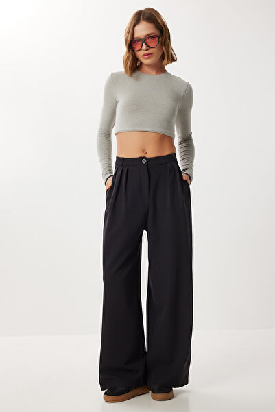 Lovelyİstanbul Pleated Woven Palazzo Pants Ldw0009 Black