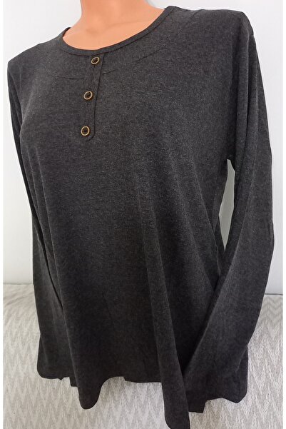 Anne Er Clothing Mother Winter Cotton Combed Cotton Blouse Long-Sleeved Crew Neck Coffee