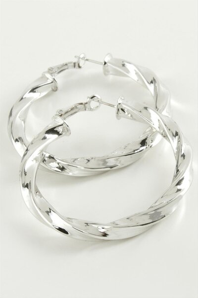 ZERO LAND Nrzsnt Twisted Hoop Earrings 6 (225042) Cm-Silver Color