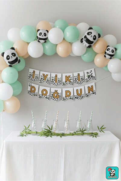 Bunloon Panda Themed Happy Birthday Banner – Birthday Lettering