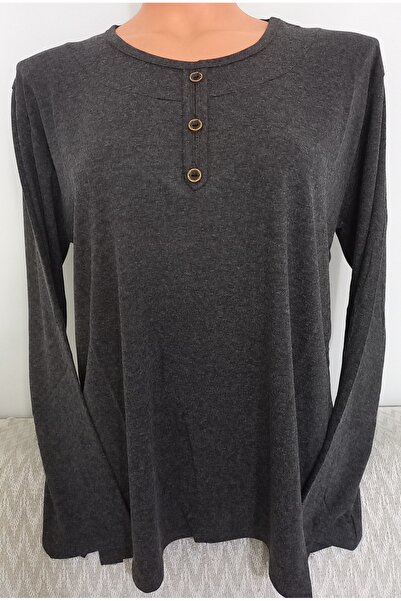 Anne Er Clothing Mother Winter Cotton Combed Cotton Blouse Long-Sleeved Crew Neck Coffee