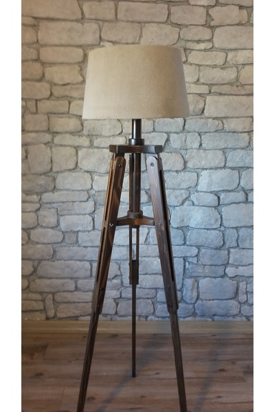 Ağaç Ustası Piega Tripod Lambader Abajur Avize Aydınlatma Ahşap Ceviz Ağaç Country Dekor Lamba Aplik Masif Doğal