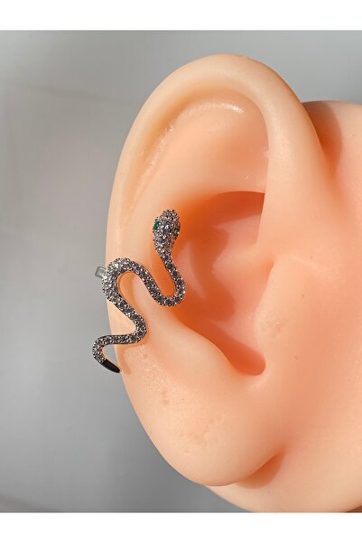 kurukafagift Earcuff Sıkıştırmalı Yılan Figürlü Kıkırdak Deliksiz Tek Küpe