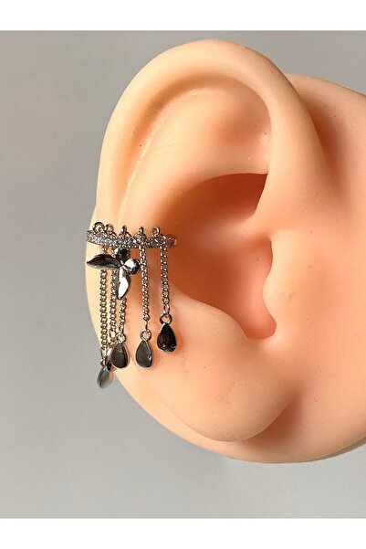 kurukafagift Earcuff Sıkıştırmalı Sallantılı Kelebek Figürlü Kıkırdak Deliksiz Kullanım Tek Küpe