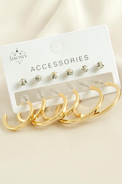 ZERO LAND Nrzsnt 12 Pieces Crushed Stone Ring (230855) Earring-Silver Color