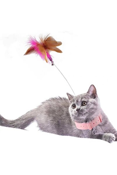 mucit home Cat Neck Fishing Rod Adjustable Cat Toy with Moving Feathers Fun Leash