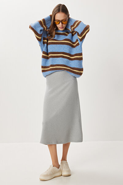 Lovelyİstanbul High Waist Flared Soft Skirt Lub0320 Gray Melange