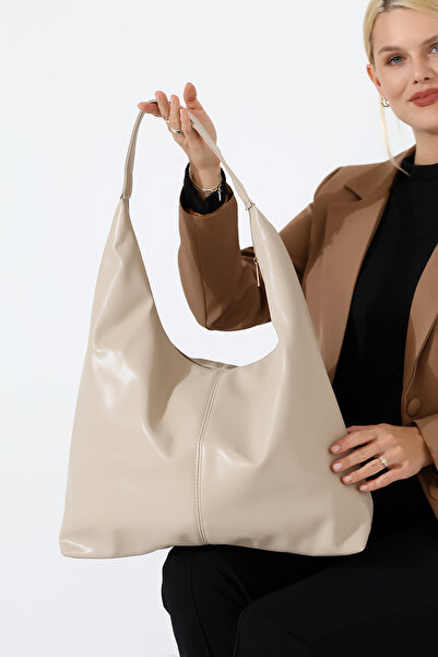 Encool Beige Leather Women's Shoulder Bag – Stylish, Spacious, and Suitable for Everyday Use