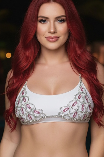 CAŞ DEKORASYON Silver Color Stone Bikini Top Bralet Body Accessory