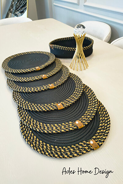 ADES HOME DESİGN Jüt, Amerikan Servis Takımı, 6 Supla, 1 Ekmek Sepeti, Tabak ...