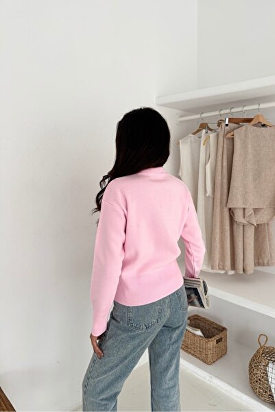 Noi Belis Basic Double Zipper Detailed Mock Neck Knitwear Cardigan Aw25Hi0054