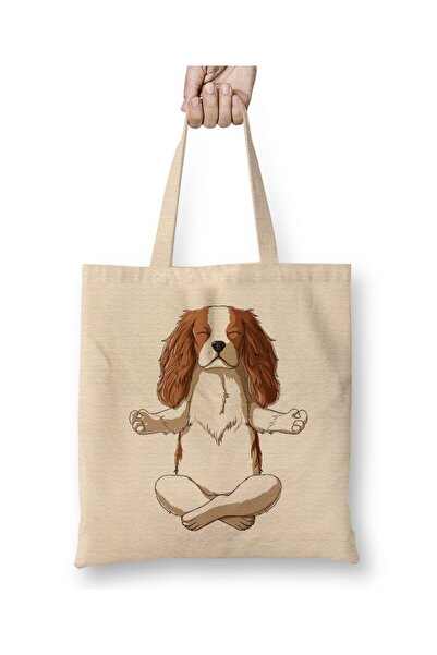 Toyaso Yoga Cavalier King Charles Spaniel Dog Dog Λευκή υφασμάτινη τσάντα με μακρύ χερούλι Τσάντα αγορών