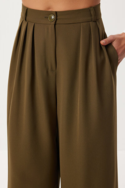Lovelyİstanbul Pleated Woven Palazzo Pants Ldw0009 Khaki