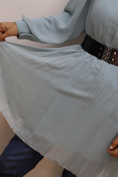 trendhazan A Quality Pleated Lining Chiffon Tunic with Belt
