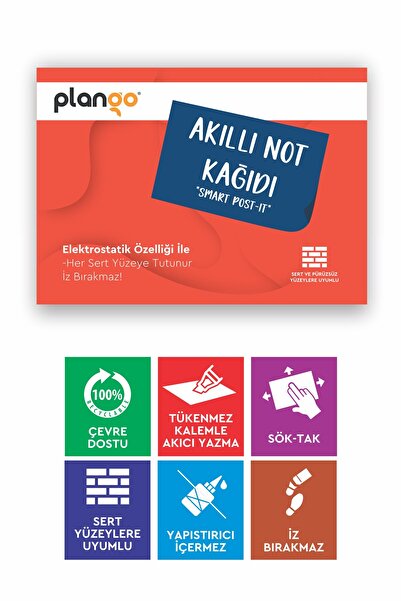 Plango Kırmızı - Elektrostatik Akıllı Not Kağıdı Yapışkansız Post-it 7x10cm - 50 Sayfa -