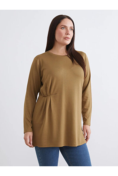 LC Waikiki Lcwaikiki Basic Khaki Crew Neck Drawstring Women's Tunic