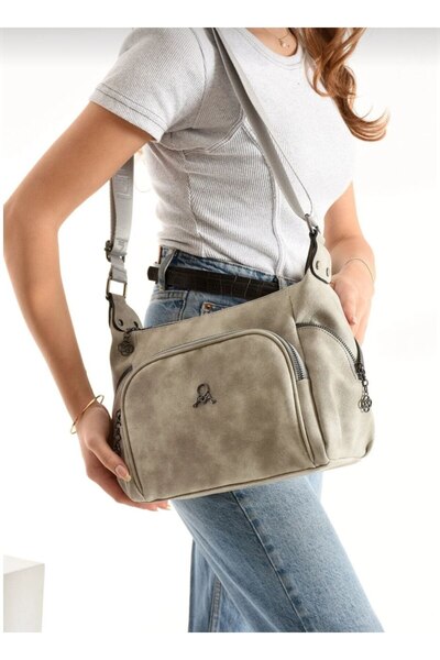 MEGA ÇANTA Mega Polo Club of Colors Ecru Soft Faux Leather Multi-Compartment Shoulder Bag