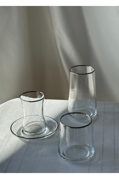 Şahika Kristal cama atılan imza 24 Piece Vera Platinum (Silver) Water, Soft Drink and Tea Set for 6 People