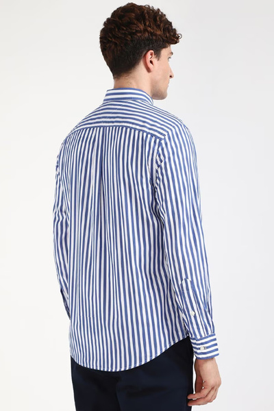 Tommy Hilfiger Men Blue Striped Regular Fit Cotton Shirt