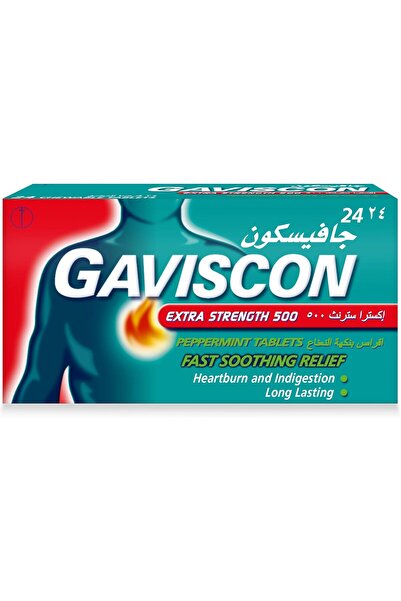 Gaviscon Extra Strength 500mg Peppermint Tablets - 24 Tabs