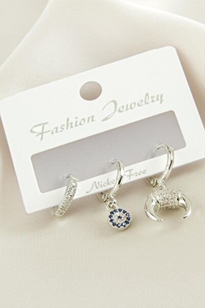 ZERO LAND Nrzsnt 3 Pieces Crescent Zircon Stone (00903) Earrings-Silver Color