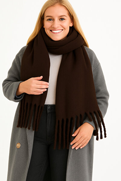 ZERAMİNE Women's Winter Tassel Scarf |   Soft Textured Thick Shawl - Soft Boucle Scarf - Pasta Model