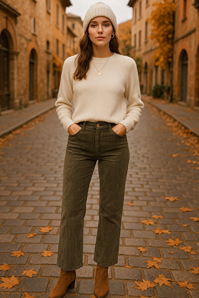 Pissos Women's Wide Leg Trendy Velvet Trousers