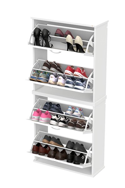 Lina Vella Home UMAY' 2 Li Asma Kapı Önü 72 x 156 x 25,5 cm’ lik 4 Düşer Kapak 8 Göz Bölmeli Ayakkabılık