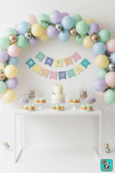 Bunloon Macaron Colored Happy Birthday Silver Lettering Banner – Birthday Lettering