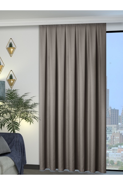 Perle 1/2 Pleated Linen Textured Gray Modern Background Curtain – No Ironing Required