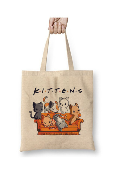 Toyaso Kittens Friends Cats Cats Λευκή υφασμάτινη τσάντα με μακριά λαβή Τσάντα αγορών Τσάντα παραλίας