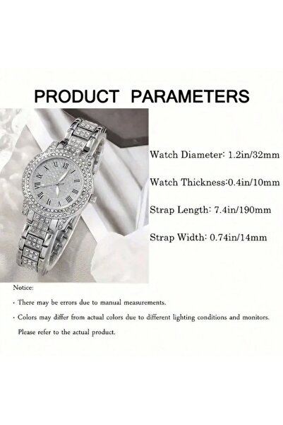 VEYA A luxurious six-piece set (watch + necklace + earrings + ring + bracelet) with an elegant design adorned with rhinestones.